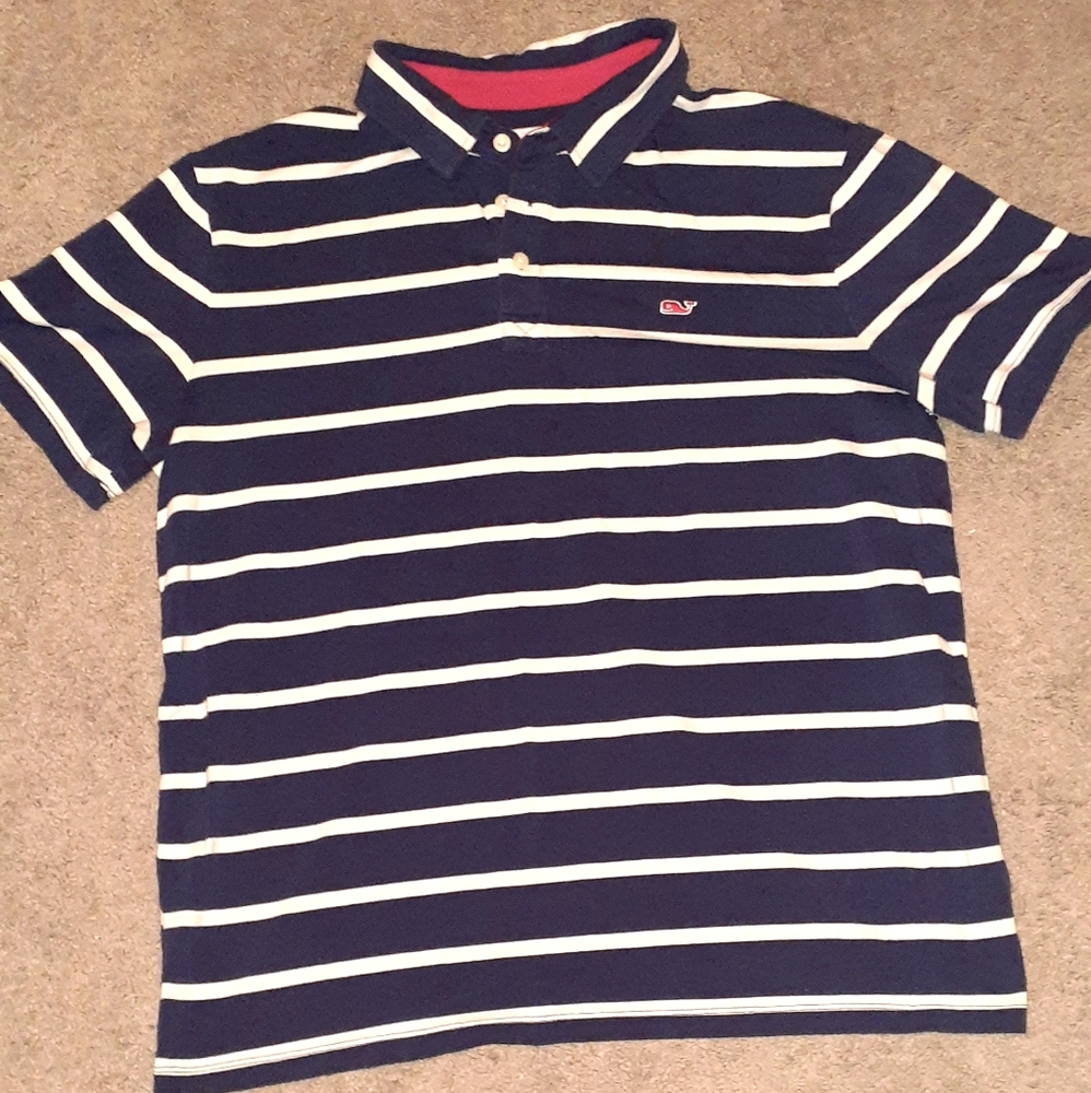 Vineyard Vines Polo Shirt Mens Medium -  Blue Short Sleeve W/ Stripes - Clean